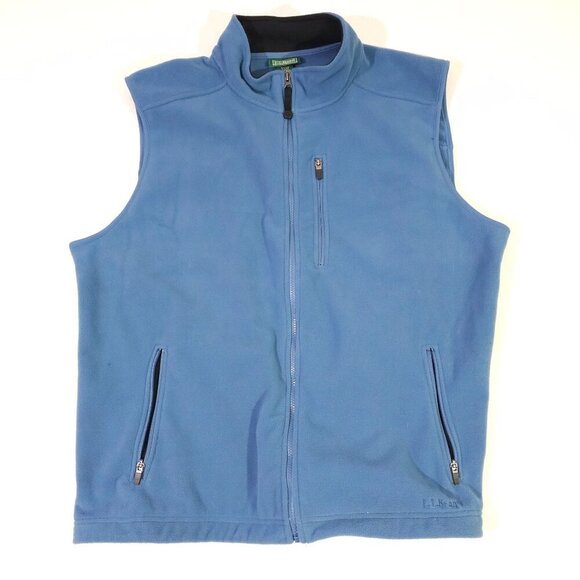 L.L. Bean Mens Fleece Vest XXL Regular Blue Polyester Zippered Pockets - Picture 1 of 5